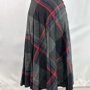 Vintage Copley Square Wool Plaid Midi Skirt XS 24 Waist Navy‎ Red Academia
